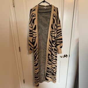 Fashion Nova Zebra Print Long Cardigan Sweater medium
